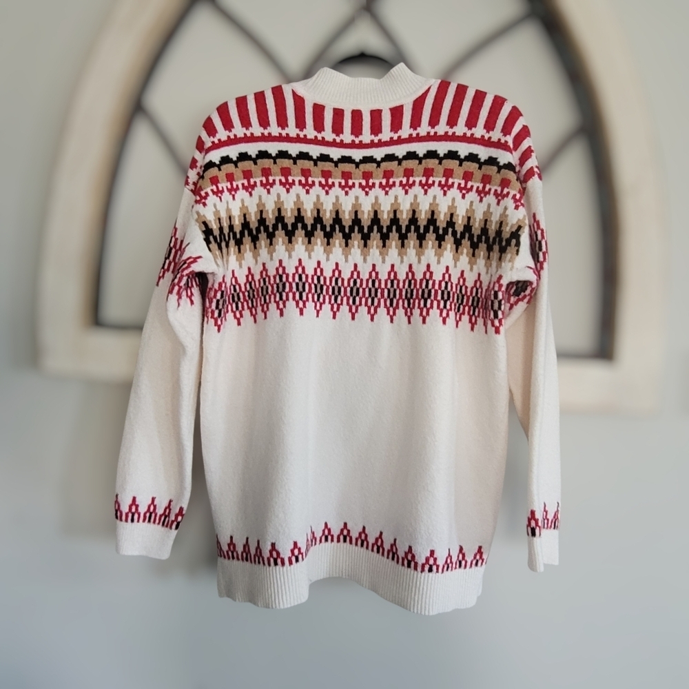 Ann Taylor LOFT Fair Isle Mock Neck Tunic Ski Sweater, size L, Whisper White - Picture 7 of 7
